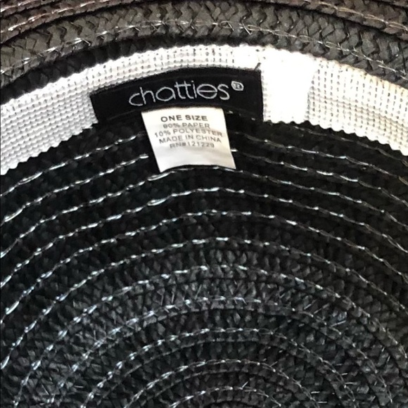 Chatties black wide brim beach hat with silvery  white trim - Picture 2 of 7